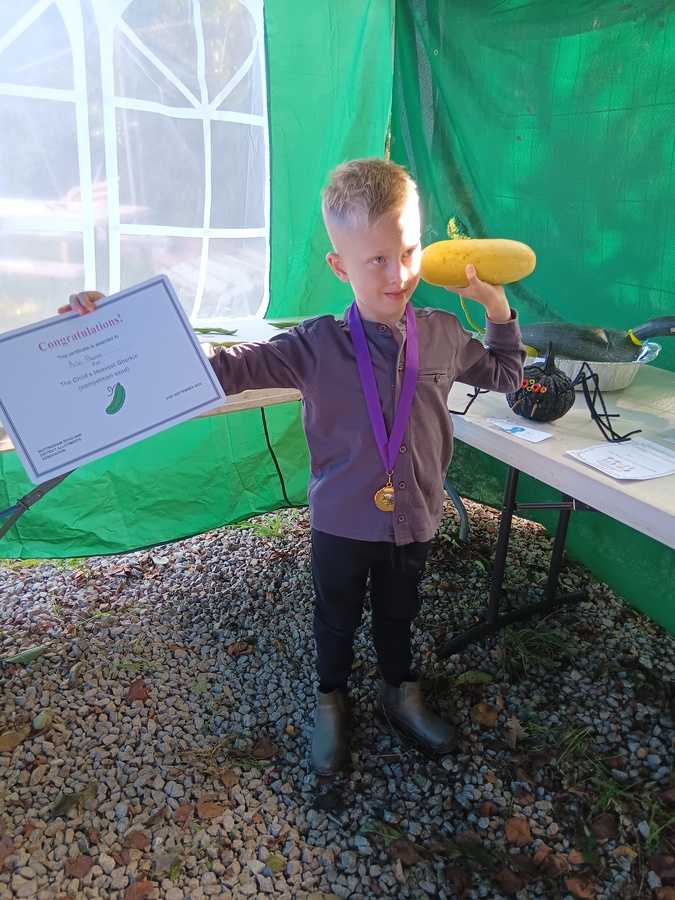 Arlo - The winner of the child's heaviest gherkin